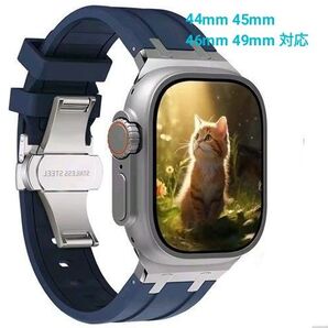 Apple watch バンド アップルウォッチ ベルト ブラックチタン シリコン 42 44 45 46 49mm Dバックル