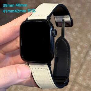 Apple watch バンド アップルウォッチ ベルト 革 レザー シリコン マグネット 38 40 41 42mm ホワイト