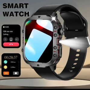 スマートウォッチ 軍用規格 通話機能付き AIボイス搭載 懐中電灯 iPhone/Android メンズ腕時計 新品 ブラック