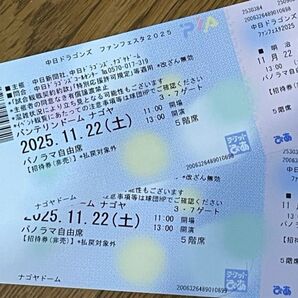 11/22 中日ドラゴンズ ファンフェスタ2025 招待券 2枚 ペア パノラマ自由席 ファン感謝デー