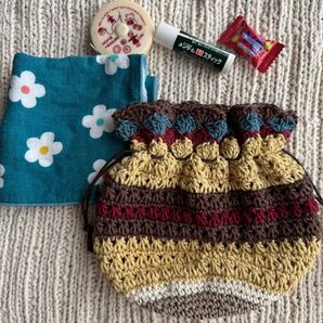 かぎ針編み 巾着ポーチ ハンドメイド