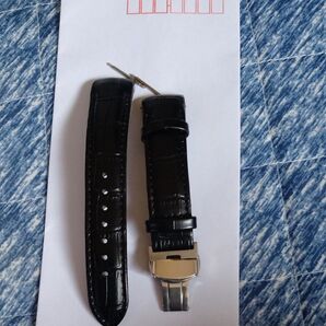 時計ベルト クロコ型押し Dバックル付き ブラック 20mm