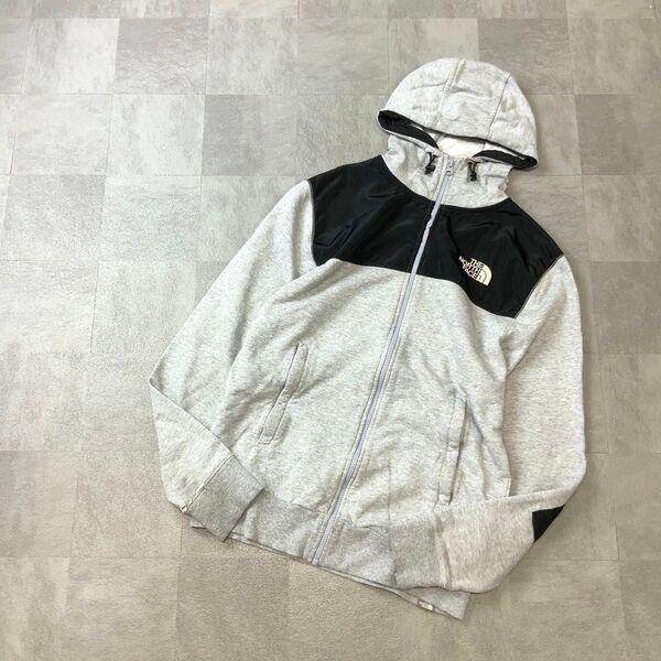 THE NORTH FACE ザノースフェイス バイカラー 刺繍ロゴ ボロスウェット パーカー メンズ Sサイズ グレー ブラック