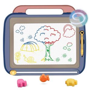 おえかきボード 大画面(41*35cm)持ち手付お絵かきボード 3個マグネットスタンプ付属 4色 磁石ボード 何度でも描ける