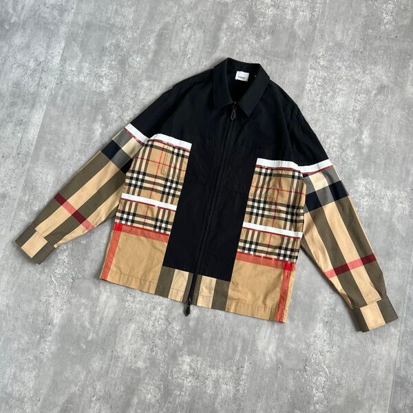 BURBERRY / バーバリー パッチワーク チェックコットン ジップアップシャツ / ライトジャケット ダブルジップ Sサイズ