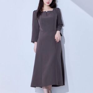 新品未使用 over E (オーバーイー)①7分袖スクエアネックフレアワンピース