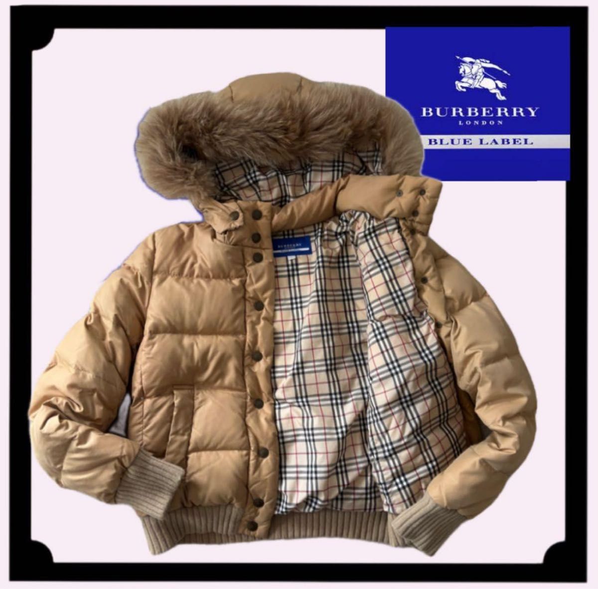 美品 バーバリーロンドン ダウン コートフード ノバチェック メガチェック BURBERRY LONDON バーバリーロンドン ダウンコート ノバチェック メガ