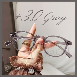 老眼鏡 +3.0 シンプル グレー 灰色 シニアグラス リーディンググラス 丸メガネ 伊達メガネ ブルーライトカット 読書 スマホ