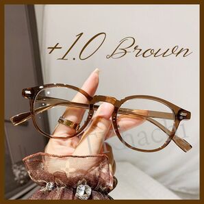 老眼鏡 +1.0 シンプル ブラウン 茶 シニアグラス リーディンググラス 丸メガネ 伊達メガネ ブルーライトカット 読書 スマホ