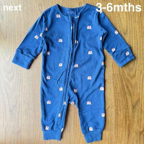 next ネクスト ロンパース カバーオール ジップアップ ゾウ ネイビー 紺 3-6mths
