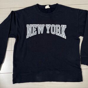 Champion チャンピオン NEW YORK ロゴスウェット トレーナー 裏起毛 ブラック 150センチ