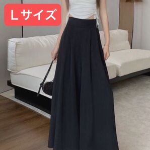 【Lサイズ】ガウチョパンツ スカーチョ フレアパンツ 美脚 大人 ロング丈 きれいめ ワイドパンツ シンプル タック入り