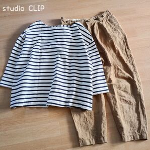 studio CLIP スタディオクリップ セットコーデ しましまプルオーバー カーキパンツ ゆったり おまとめコーデ