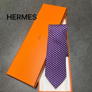 エルメス HERMES ネクタイ シルク100 紫 パープル