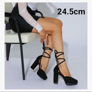 レースアップ パンプス サンダル プラットフォーム ストラップ チャンキーヒール