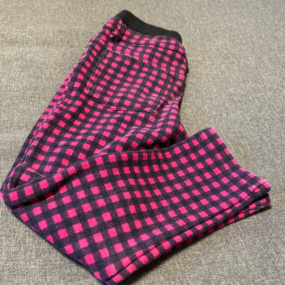 裏起毛　ピンクチェック柄パンツ ギンガムチェック ボトムス カジュアル　120