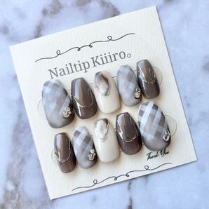 6.【オーダーメイド品】ネイルチップ ニュアンス チェック マグネット