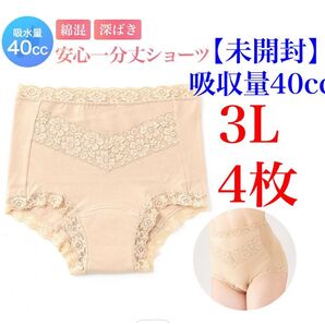 【未開封】失禁パンツ 吸水ショーツ レディース尿漏れ パンツ 3L 40cc 無地 レース 綿 抗菌 防臭ベージュ軽失禁 産後4枚