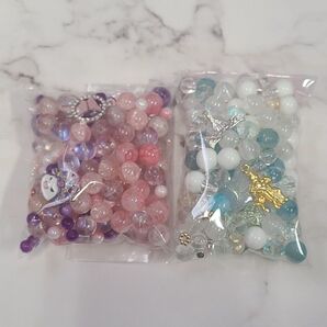 【17】ビーズミックス 各100ml 2袋セット ピンク 紫 白 透明 鈴蘭ビーズ