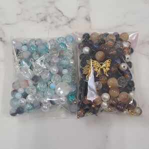 【18】ビーズミックス 各100ml 2袋セット 白 透明 水色 茶色 コットンパール