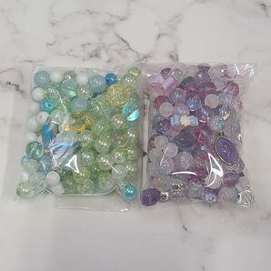 【21】ビーズミックス 各100ml 2袋セット 白 緑 紫 フローライト