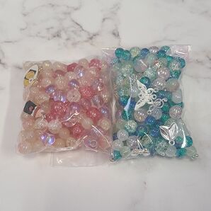 【16】ビーズミックス 各100ml 2袋セット 青 緑 ピンク キャッツアイ