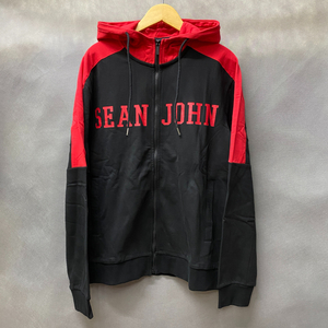 2XL ショーンジョン SEANJOHN ジップアップ パーカー Raglan ラグラン袖 PM BLACK 黒 赤 RED 正規品 タグ付き HIPHOP パフダディ 裏起毛