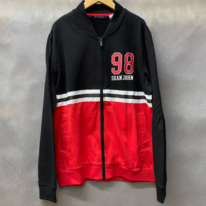 XL ショーンジョン SEANJOHN ジップアップ スウェット ジャケット TrueRed 赤 黒 2トーン 正規品 タグ付き HIPHOP パフダディ 裏起毛