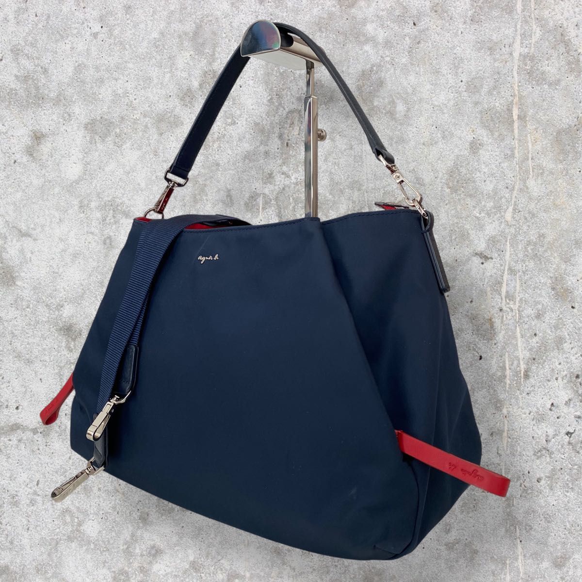 アニエスベー　Agnes.b 2way ショルダーバッグ　ワンショルダーバッグ　ナイロン　ネイビー　レッド　肩掛け　斜めがけ