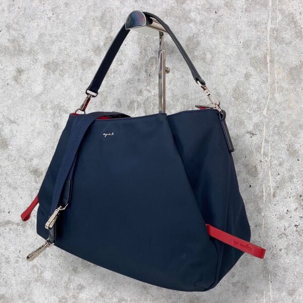 アニエスベー Agnes.b 2way ショルダーバッグ ワンショルダーバッグ ナイロン ネイビー レッド 肩掛け 斜めがけ