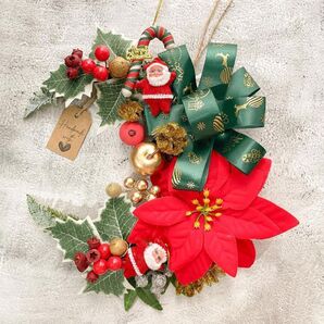 サンタポインセチアクリスマスリース ポインセチアが華やか♪