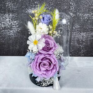 ☆上品な紫バラと白菊のプリザーブド仏花セット♪お供え☆クリアドーム付き プリザーブドフラワー ドライフラワー