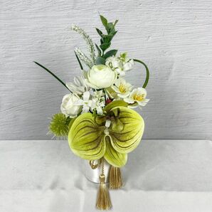 ミニ仏花アレンジ お供え花華やかグリーンと白の上品な造花♪洋花仏花にも◎ 供花 お手入れ簡単 お盆