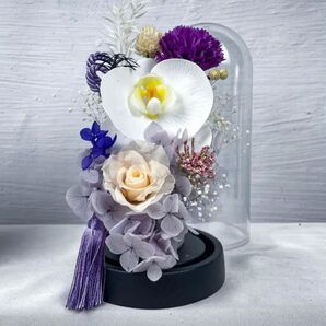 ☆紫と白蘭のプリザーブド仏花♪可憐なお供え■クリアドーム付き プリザーブドフラワー 仏壇用 仏花アレンジ