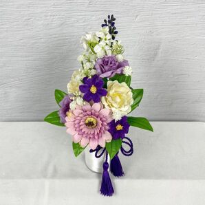 仏花アレンジ お供え花華やか紫と白の上品な造花♪洋花仏花にも◎ 一対仏花