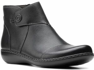 送料無料 Clarks 26cm ブーツ レザー 革 ブラック 黒 ウエッジ ジッパー ヒール ブーティー パンプス フラット スニーカー ST62