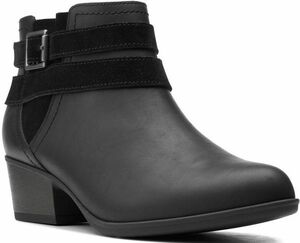 送料無料 Clarks 22.5cm アンクル ブーツ レザー 革 スエード ブラック 黒 シルバー ジッパー ヒール ブーティー パンプス スニーカー ST56