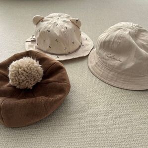 48cm50cmベビー帽子3個セット(バケットハット、ベレー帽)