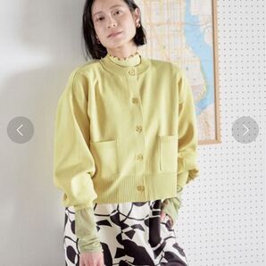 美品 LOWRYSFARM スポンディッシュクルーカーディガン イエロー ショート クロップド丈 ニットカーディガン