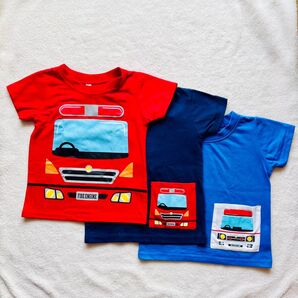 ☆美品☆はたらくくるま 消防車 救急車 プリント Tシャツ 3枚SET
