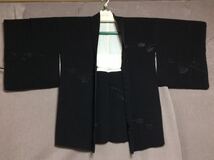 QM3443 和装 着物 絹素材 黒色 ラメの楓柄 五三桐紋 羽織_画像1