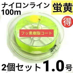 ナイロン フィッシング ライン 1.0号 100m 2個セット 蛍光黄色 釣糸 道糸 お買得品!!