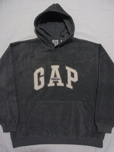 * beautiful goods * 80s90s Vintage GAP Gap big Logo fleece sweat parka sizeM gray *USA old clothes pull over silver tag Old 