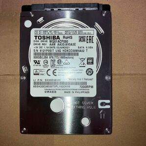 Toshiba HDD 500GB SATA 3 正常判定 7mm 2.5インチ450 回 1751 時間 e11243