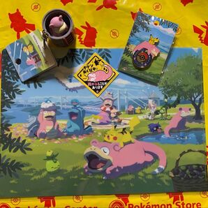 ポケモンセンターカガワ、ロゴピンズ、雨の日やどんステッカー、クリアファイル、井戸のやどんキーホルダー4点セット