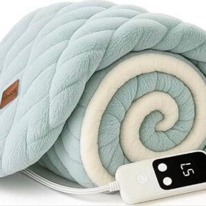 【新品】電気毛布 ひざ掛け 電気ブランケット ライトグリーン 5段温度調節 丸洗い可能