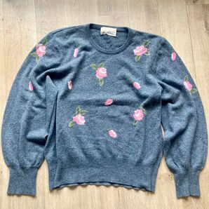 EL MIDAS エルミダ カシミヤ100% 花柄 グレー セーター サイズF