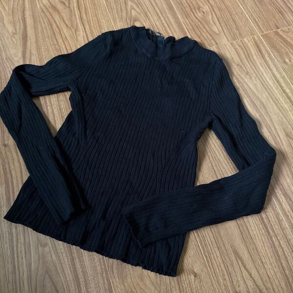 DIVIDED H&M レディース ニット リブニット 黒 ブラック S 長袖 カットソー トップス ハイネック セーター