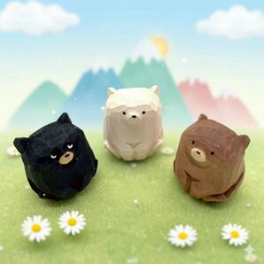 ★値引交渉可能★ ミニチュアオブジェ 3個セット 木製 木彫 くま クマ 熊 置物 インテリア 【1248】【1249】【1250