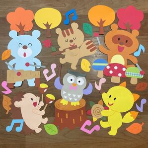 壁面飾り 森の音楽会 参観日 発表会 運動会 音楽会 11月 12月 冬 保育園 幼稚園 病院 施設 小学校 こども園